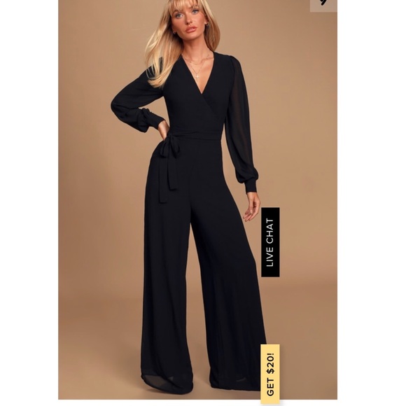 Reformation Molly Black Surplice Wrap Wide Leg long sleeve Jumpsuit Size 6